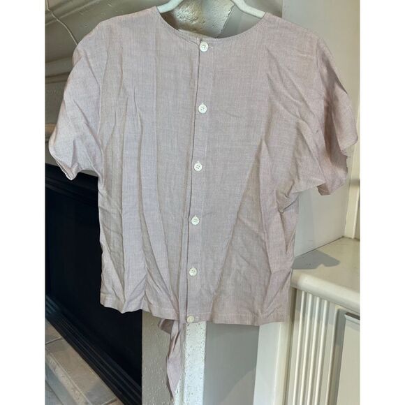 Madewell Women’s Red White Stripe Tie Front Button Back Short Sleeve Shirt Sz S - Picture 5 of 13